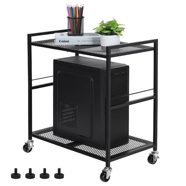 Computer Tower Stand, Metal Mobile CPU Holder Stand Cart with Caster Wheels, 2 Tier Rolling Printer Cart Under Desk