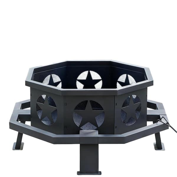 35 in. Fire Pit for Outside, Heavy Duty Wood Fire Pit with Poker, Outdoor Octagonal Firepit for Camping, Yard