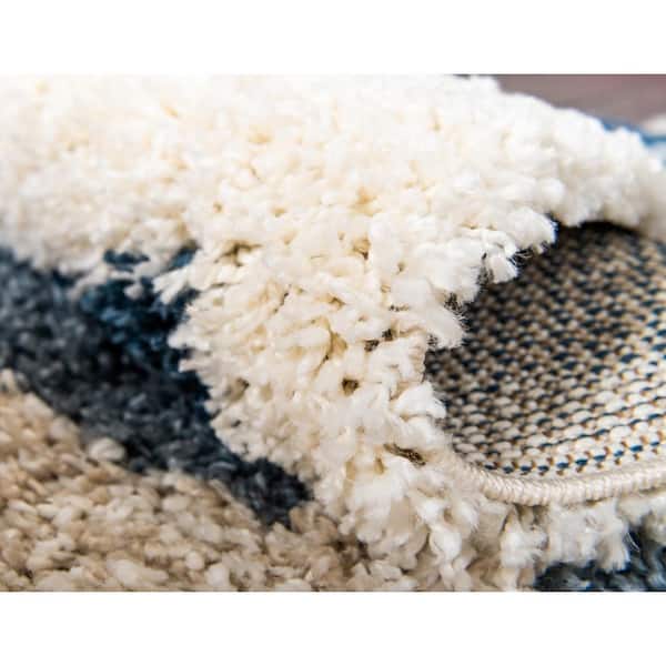 Unique Loom Hygge Shag Balanced Blue 8 ft. x 8 ft. Square Rug