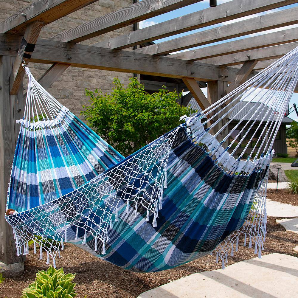 Marina Blue and White Cotton Double Hammock Bed