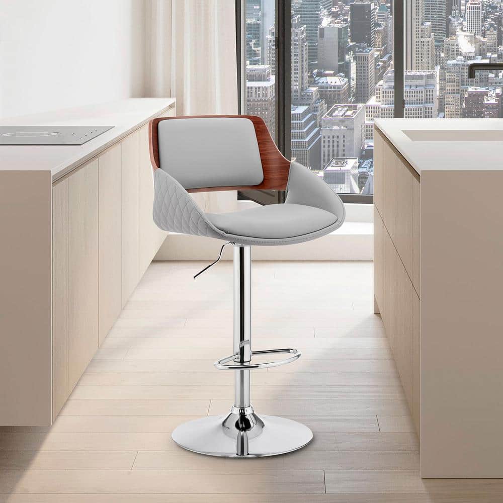 Colby 25-43 in. Adjustable Height High Back Grey Faux Leather and Chrome Fi