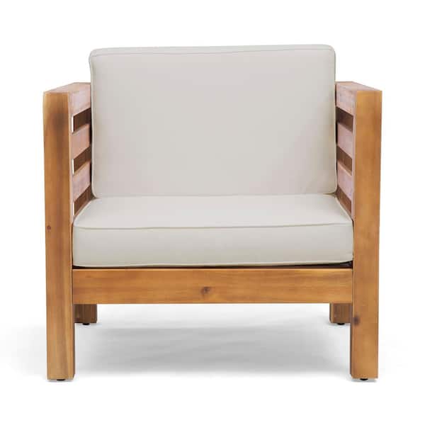 Brown Wood Outdoor Lounge Chair Club Chairs with Beige Cushions