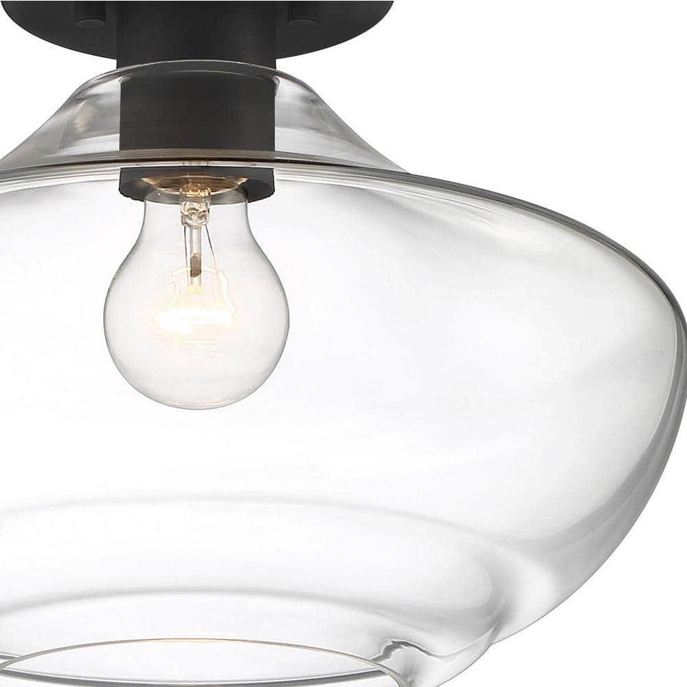 Emma Matte Black and Gold Glass Semi-Flush Mount Light
