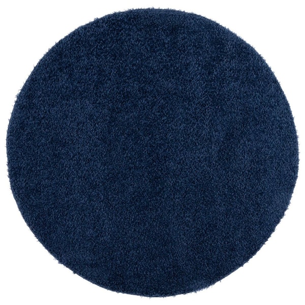 Lindsay Shag 7 ft. x 7 ft. Navy Modern Solid Round Area Rug
