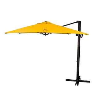 8.5 ft. Bronze Aluminum Cantilever Patio Umbrella with Side Tilt and Crank Lift in Sunflower Yellow Sunbrella