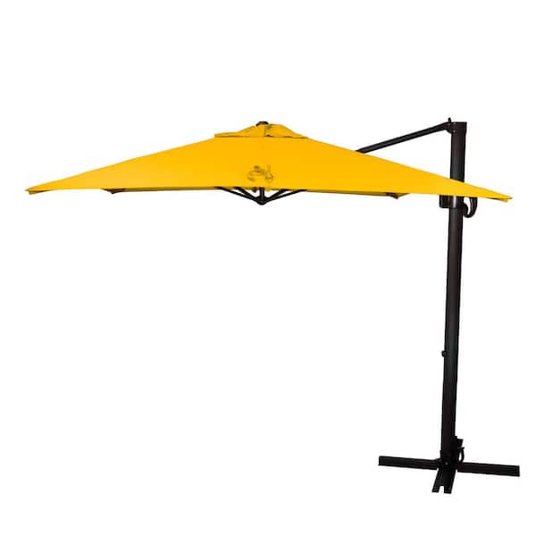 California Umbrella 8.5 ft. Bronze Aluminum Cantilever Patio Umbrella with Side Tilt and Crank Lift in Sunflower Yellow Sunbrella