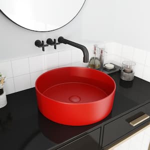 15.7 in. x 15.7 in. Red Ceramic Round Bathroom above Counter Vessel Sink