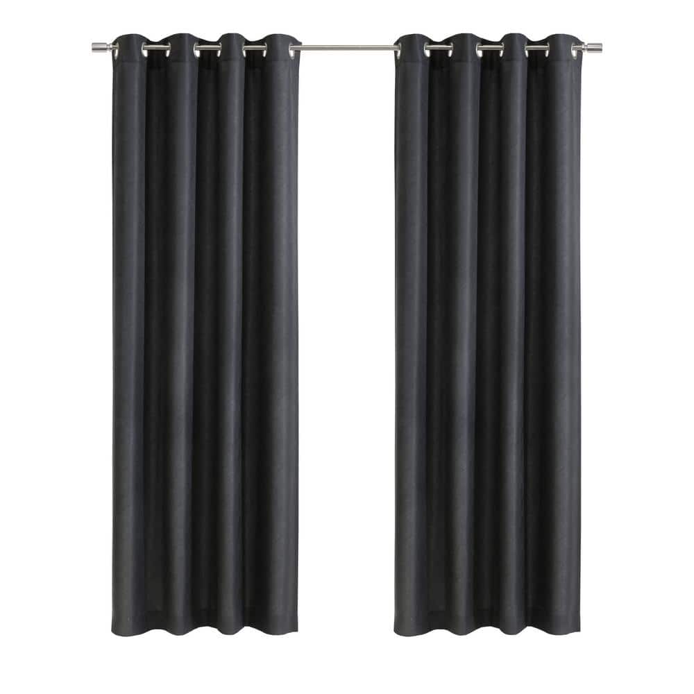 Charcoal Geometric Jacquard Light-Filtering Polyester Grommet Curtain Panel 52" x 84"