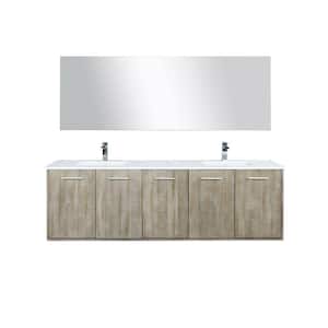 Fairbanks 72 in W x 20 in D Rustic Acacia Double Bath Vanity, White Quartz Top, Chrome Faucet Set and 70 in Mirror