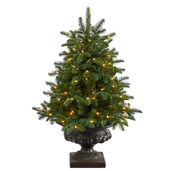 Nearly Natural 3.5 ft. South Carolina Spruce Artificial Christmas Tree with 100 White Warm Lights and 458 Bendable Branches in Iron Urn