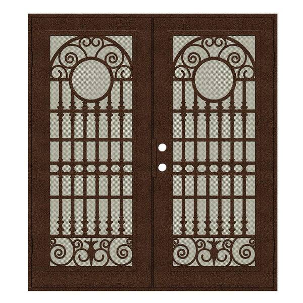 Unique Home Designs 72 in. x 80 in. Spaniard Copperclad Right-Hand Surface Mount Aluminum Security Door with Beige Perforated Screen