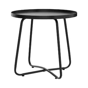 Black Round Metal 17.72 Outdoor Side Table with Extension