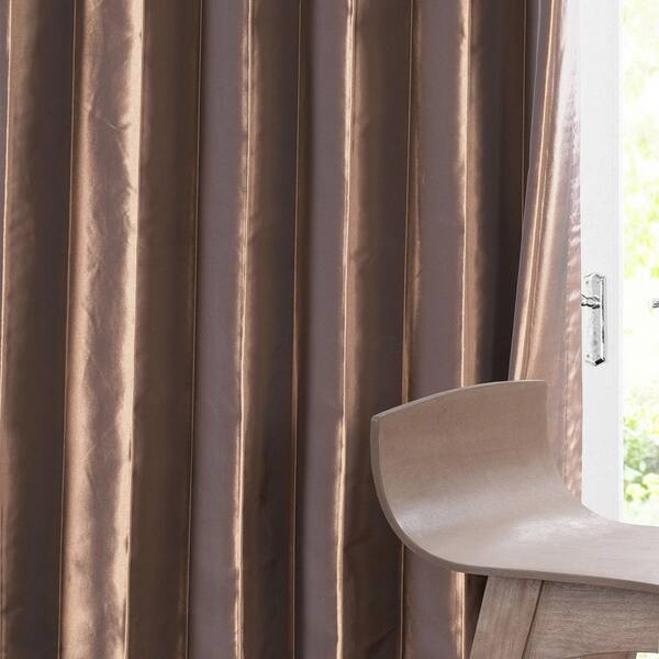 Exclusive Fabrics Furnishings Copper, Copper Brown Faux Silk Taffeta Curtain Panel White 6