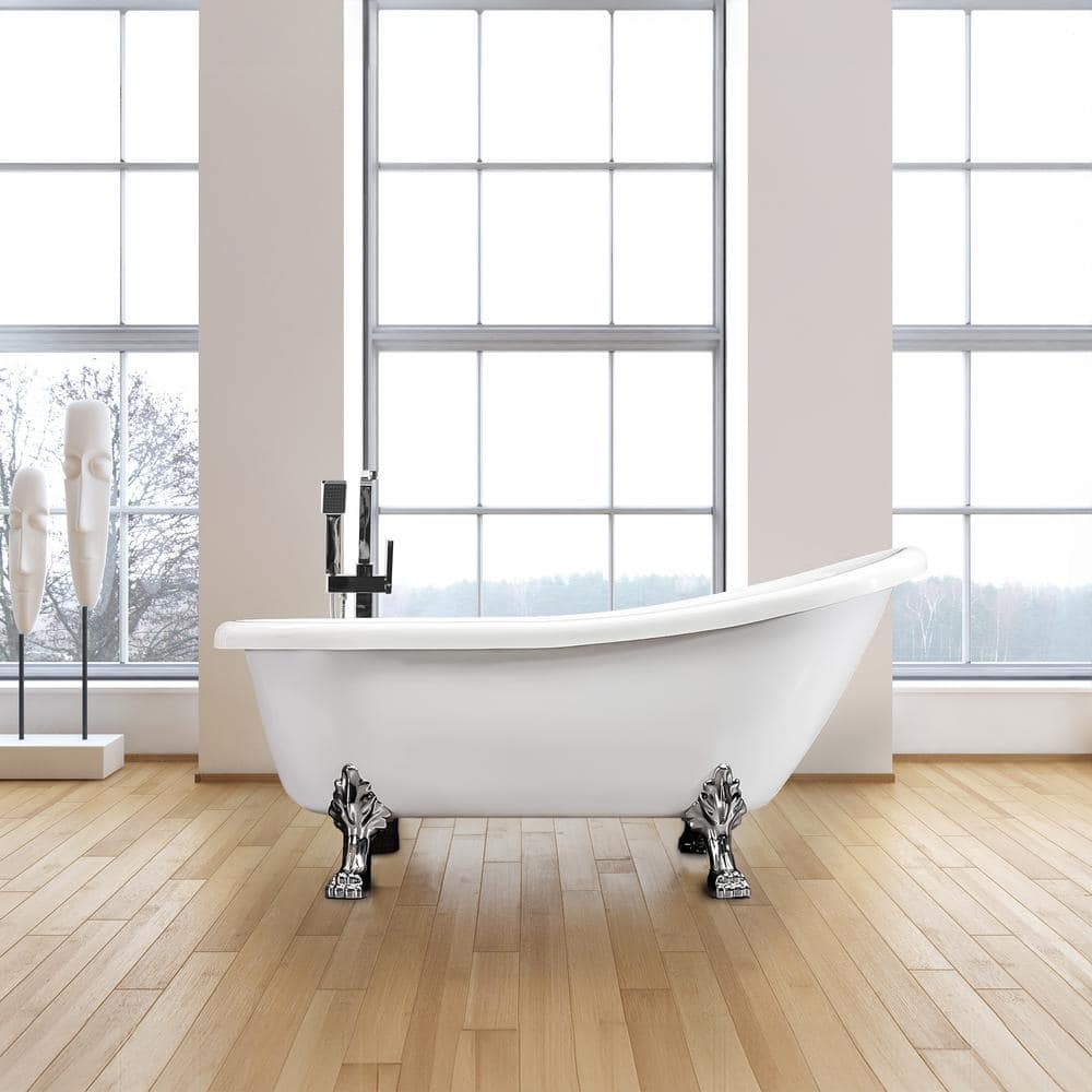 67'' White Acrylic Clawfoot Freestanding Bathtub