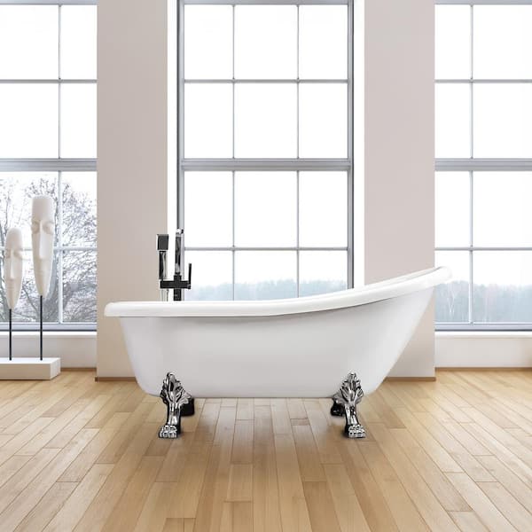 67 in. x 31 in. White Center Drain Clawfoot Bathtub