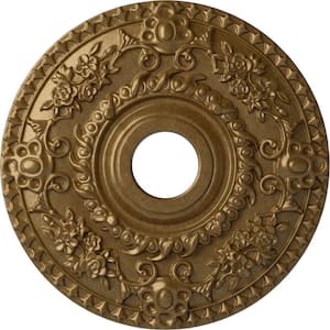 18 in. x 3-1/2 in. ID x 1-1/2 in. Rose Urethane Ceiling Medallion (Fits Canopies upto 7-1/4 in.) Hand-Painted Pale Gold