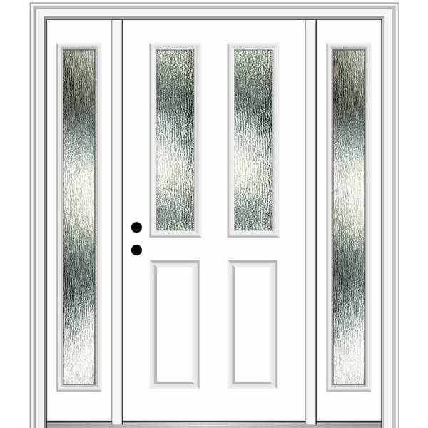 MMI Door 60 in. x 80 in. Right-Hand Inswing Rain Glass Brilliant White Fiberglass Prehung Front Door on 6-9/16 in. Frame