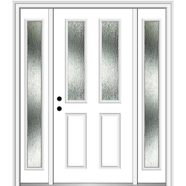 MMI Door 60 in. x 80 in. Right-Hand Inswing Rain Glass Primed Fiberglass Prehung Front Door on 4-9/16 in. Frame