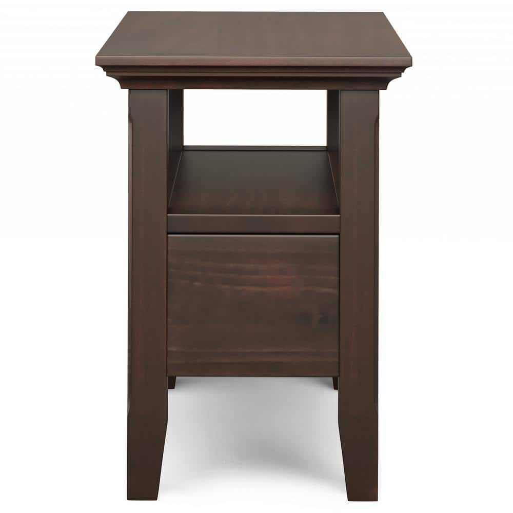 Brunette Brown Solid Wood Rectangular Side Table with Drawer