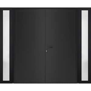 12+72+ 12 in. x 80 in. Right-hand/Inswing Frosted Glass Matte Black Steel Prehung Front Door with Hardware