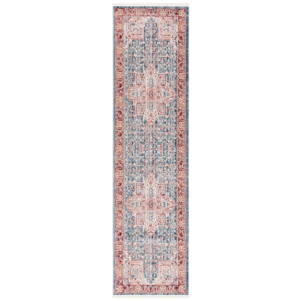Kenitra 2 ft. x 10 ft. Blue/Red Distressed Ornate Runner Rug