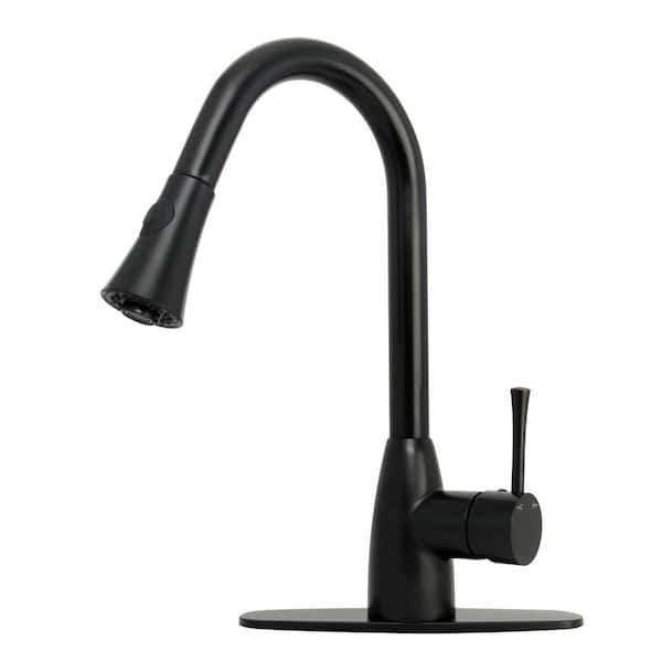 Akicon Single-Handle Pull-Down Sprayer Kitchen Faucet in Matte Black