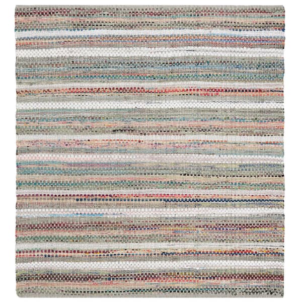 SAFAVIEH Montauk Gray/Multi 6 ft. x 6 ft. Square Distressed Striped Area Rug