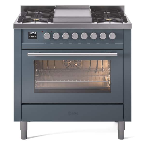ILVE Professional Plus II 36 in. 6 Burner Plus Griddle Freestanding Dual Fuel Range in Blue