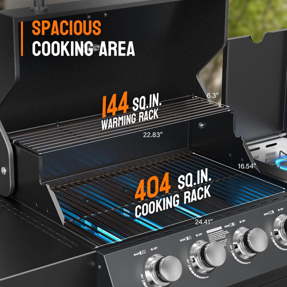 Stainless Steel 4-Burner Propane Gas Grill with Side Burner