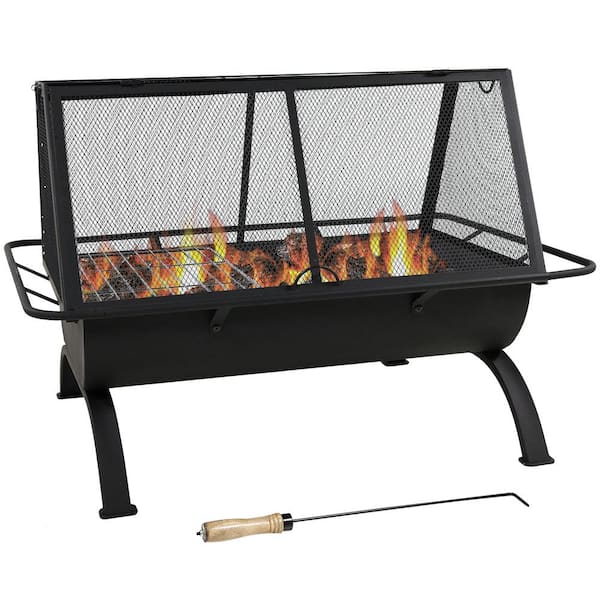 Rectangle Steel Wood Burning Fire Pit, Fire Pit Grill Home Depot