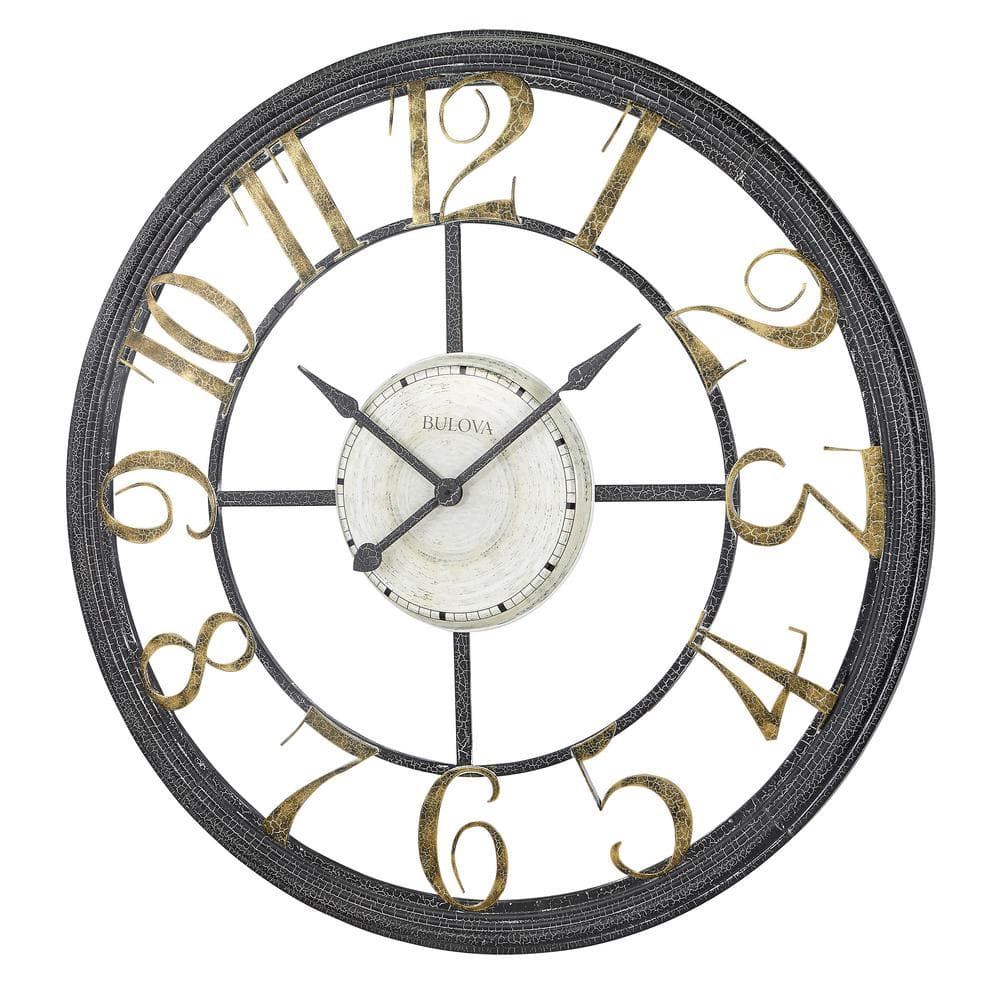 Oversized Aged Gold and Black Metal Wall Clock