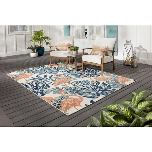 Hampton Bay Coral Flamingos 5 Ft X 7 Ft Indoor Outdoor Area Rug 3018268 The Home Depot