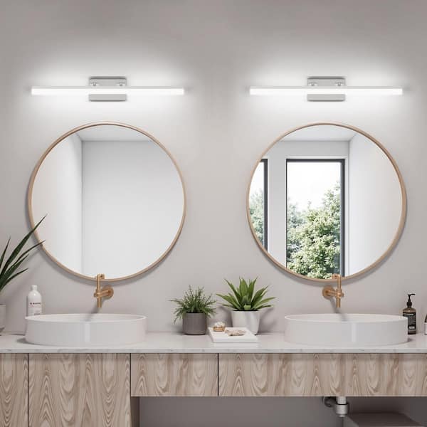 31.5 in. 1 Light Silver LED Vanity Light Bar with Aluminum Frosted Dimmable 5500K Light