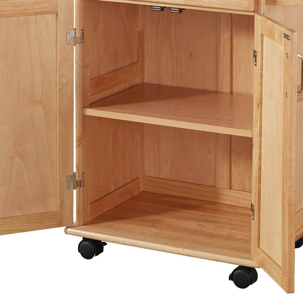 Natural Wood Rolling Kitchen Cart with Storage and Towel Bar