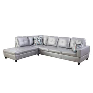 103.50 in. W Square Arm 2-piece Faux Leather L Shaped Modern Left Facing Sectional Sofa Set in Silver