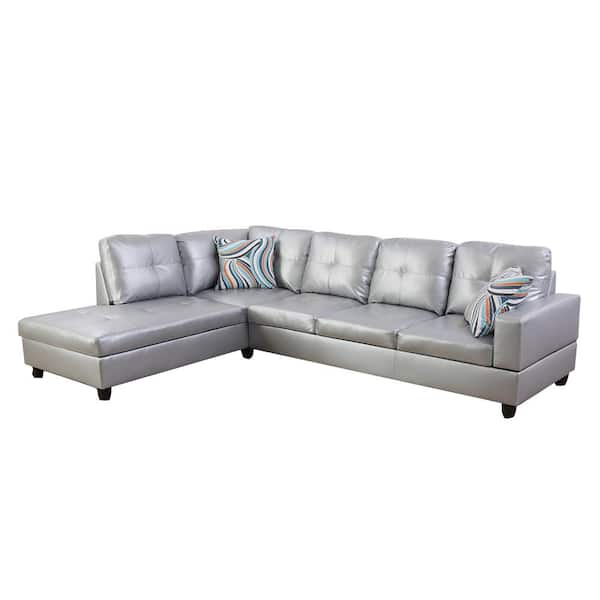 Star Home Living 103.50 in. W Square Arm 2-piece Faux Leather L Shaped Modern Left Facing Sectional Sofa Set in Silver