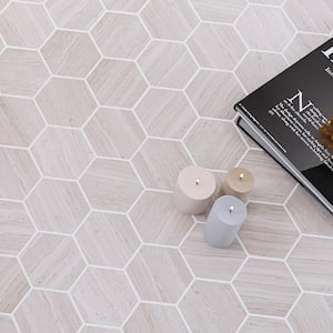 Wooden Beige 10.24 in. x 11.82 in. Hexagon Polished Marble Mosaic Tile (8.4 sq. ft./Case)