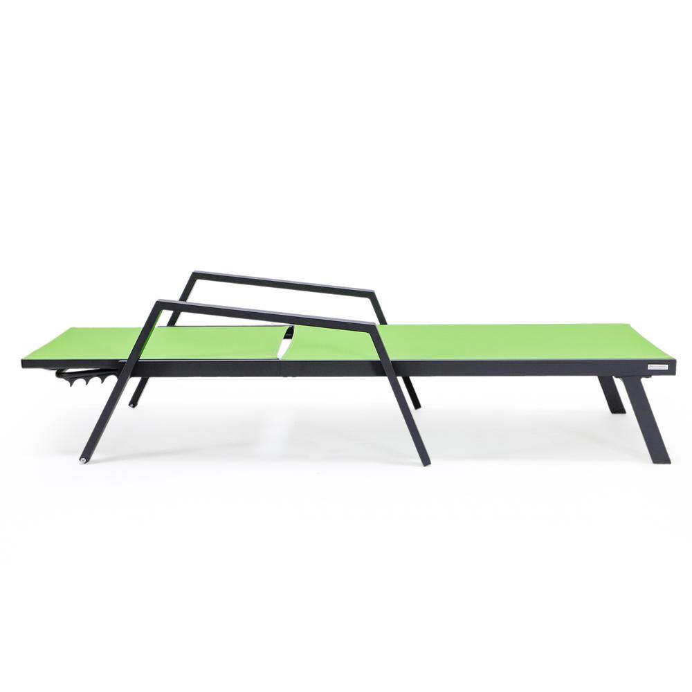 Green Aluminum Patio Chaise Lounge Chair with Armrests