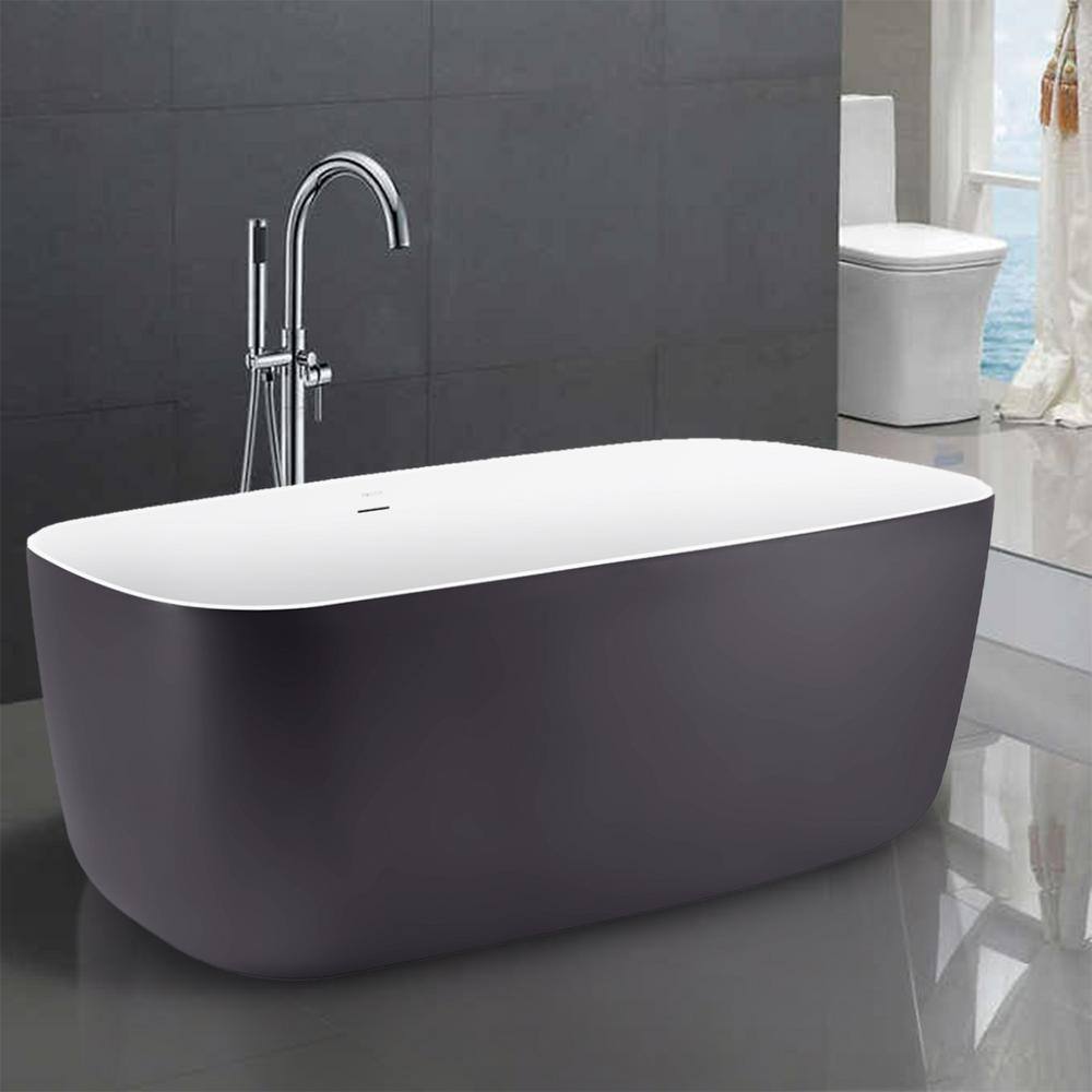 ANGELES HOME 59 in.Acrylic Flatbottom Freestanding Bathtub in Gray