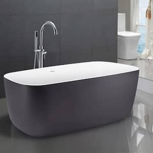 59 in.Acrylic Flatbottom Freestanding Bathtub in Gray Overflow and Pop-up Drain