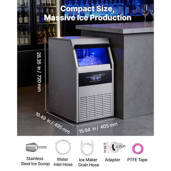 Commercial Ice Maker 15.94 in.W 160 lbs./24H Full Size Cubes Freestanding Ice Maker 30 lbs. Storage Capacity in Sliver