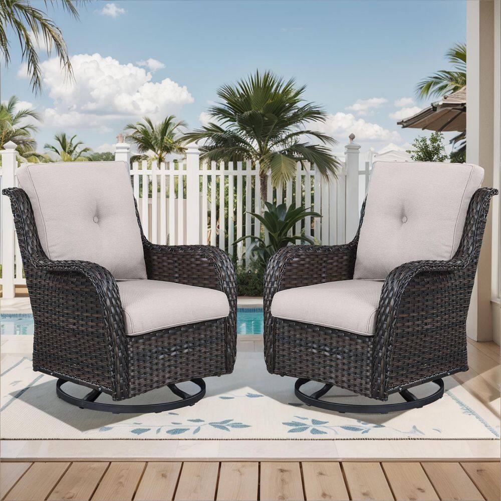 WellCane Brown Wicker 2-Piece Outdoor Rocking Chair Patio Lounge Chair Set of 2 with 3. 9in Thick Beige Olefin Cushions price history on PriceWatchPro