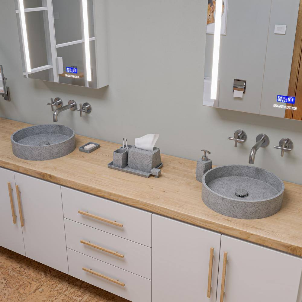 Gray Matte Circular Ceramic Bathroom Sink, 20-inch
