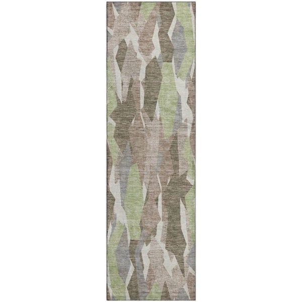 Mayfield Premium Machine Washable Abstract AMF2329 Mocha 2 ft. x 7 ft. Runner Rug