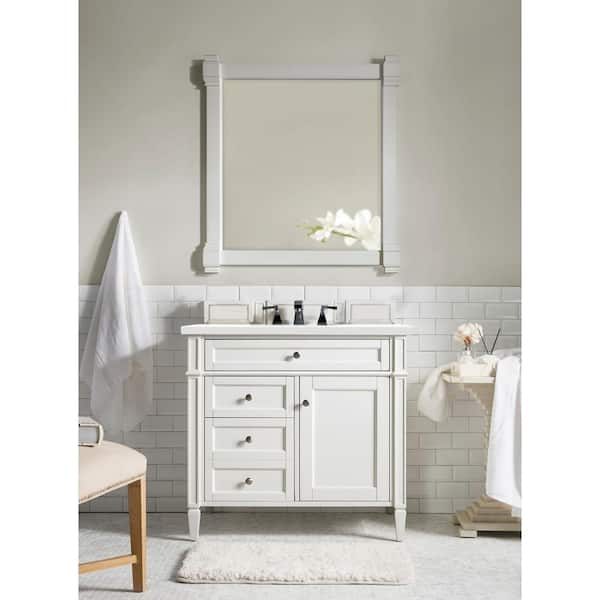James Martin Vanities Brittany 36.0 in. W x 23.5 in. D x 34 in. H Single Bathroom Vanity in Bright White with White Zeus Quartz Top