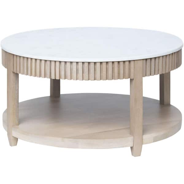 Becki Owens Modern Rosemary 32 in. Tan Round Marble Coffee Table with No Additional Features