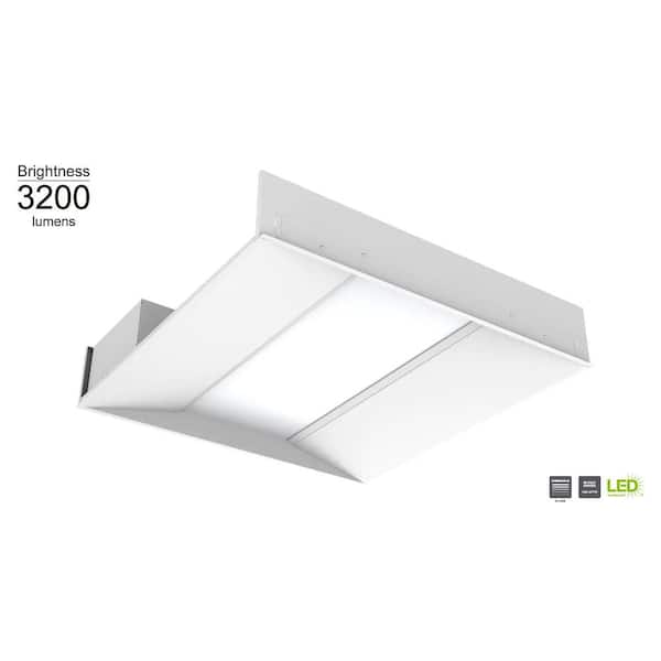 Commercial Electric 2 ft. x 2 ft. White Selectable CCT Integrated LED Center Basket Troffer Light Fixture at 3200 Lumens, 3500-4000K