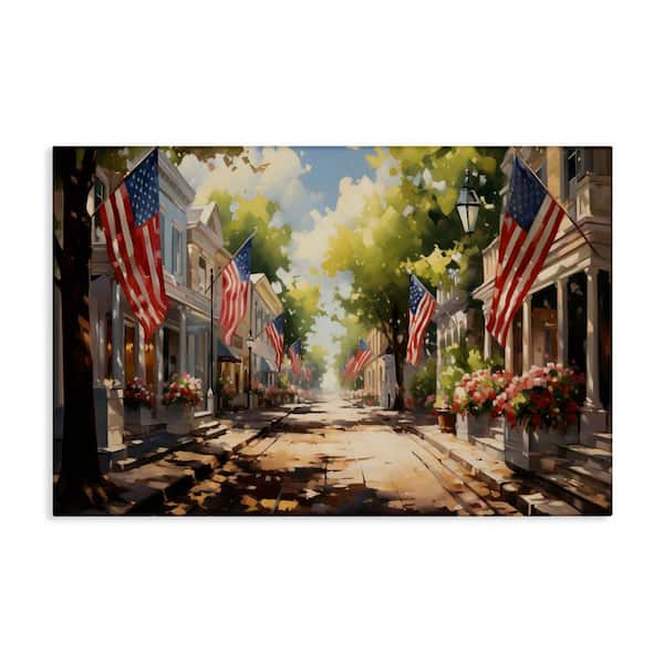 American Flag Lined Street by Arlington Prints Unframed Country Graphic Art Print 30 in. x 45 in.