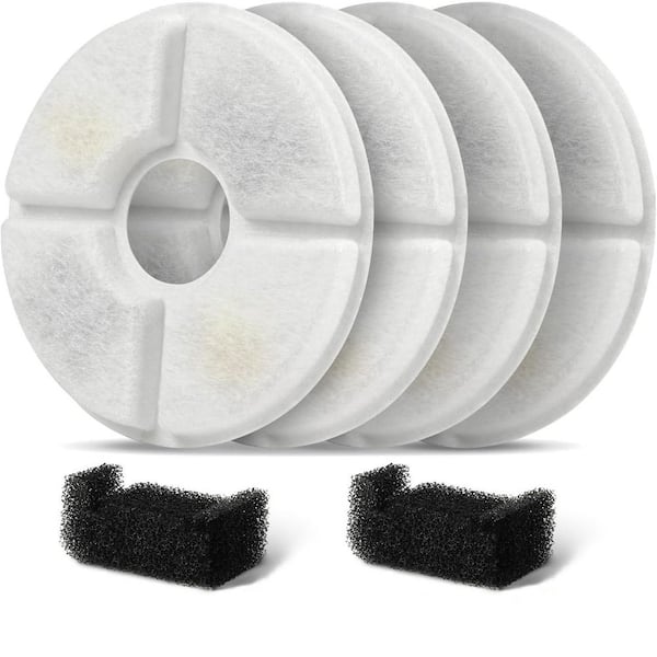 Pet Fountain Filter Replacements for Automatic Water Dispensers 81oz/2. 4L Round Cat Fountains 4 Filters 2 Sponges