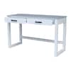 White desk with drawer inserts from a three-quarter view.